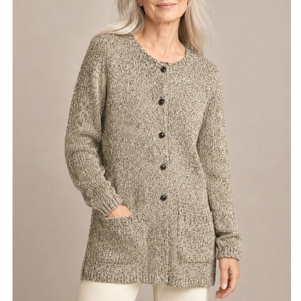 J. Jill Womens Coastal‎ Marled Knit Button Front Cardigan Sweater Brown Small P